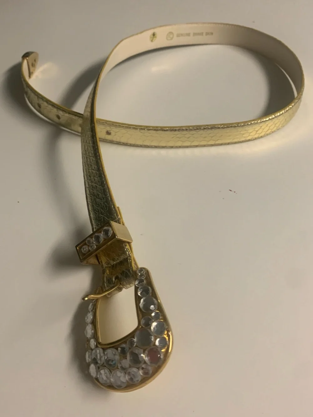 Snake skin belt with bling, size medium/large